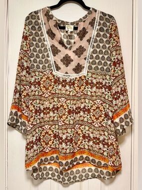 fig and flower Floral Boho Tunic in Rust, Cream & Mint
